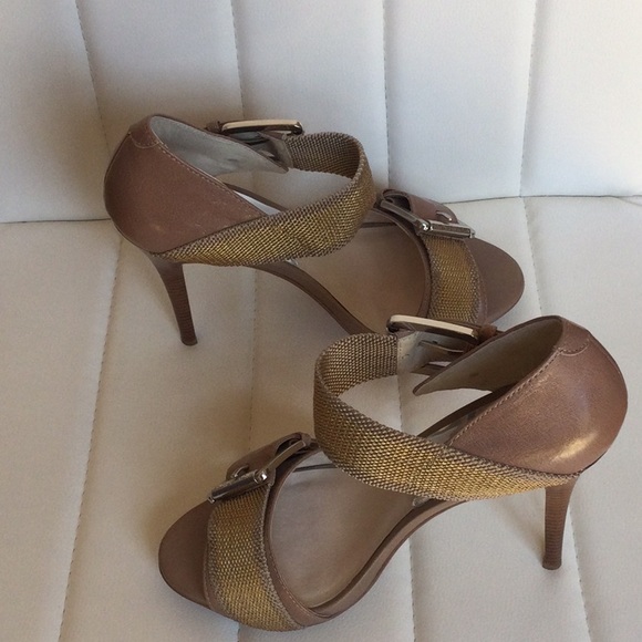 EUC Michael Kors 8M Tan with Gold and Silver Leather Upper Shoes Heels - Picture 7 of 16